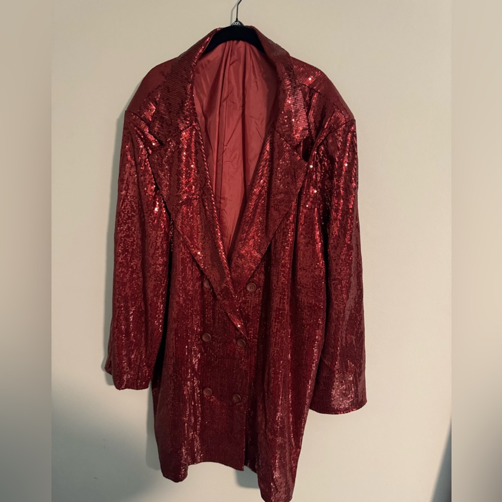 Boohoo plus size 24 red sequin blazer dress double breasted.